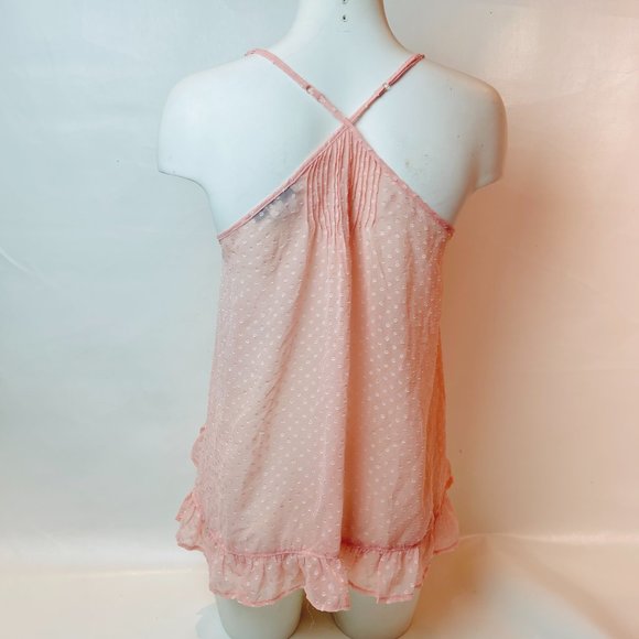 New Forever 21 Blush Pink Sheer Flowy Polka Dot Ruffle Edge Top Small - Picture 3 of 5